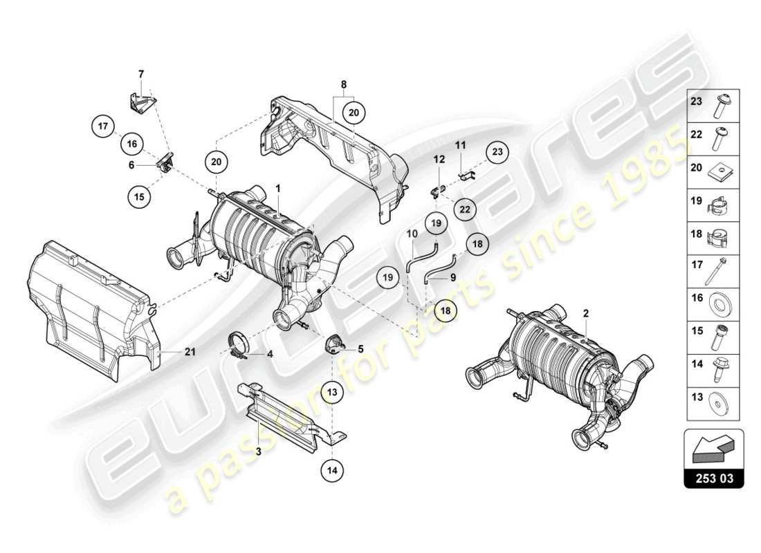 lamborghini lp770-4 svj roadster (2022) silencer with catalyst part diagram