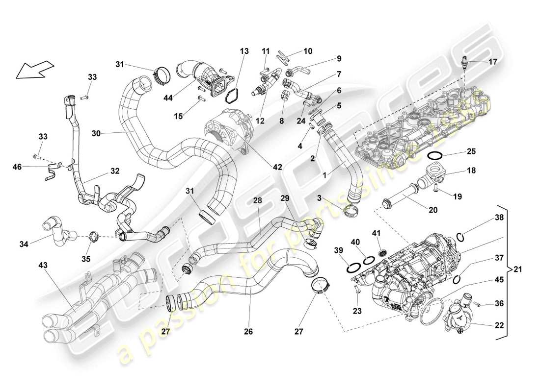 lamborghini lp570-4 sl (2011) coolant regulator housing with thermostat part diagram