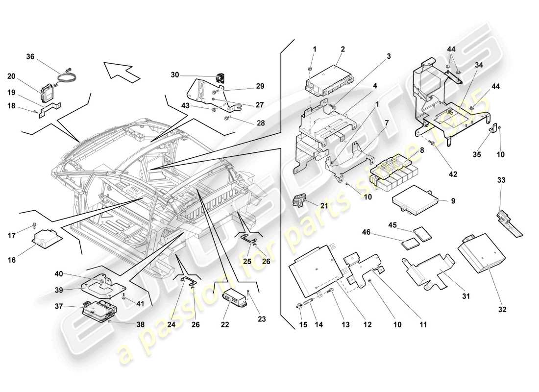 lamborghini gallardo coupe (2007) central control unit for convenience system part diagram