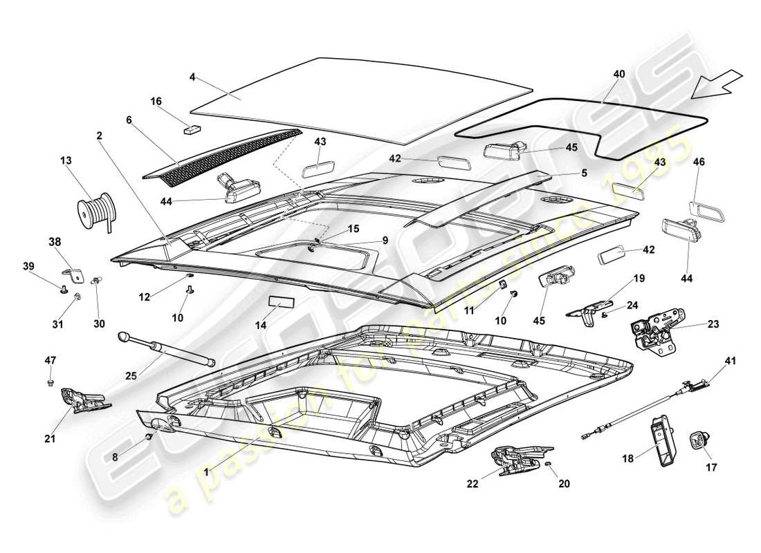 lamborghini gallardo coupe (2007) rear lid transparent part diagram