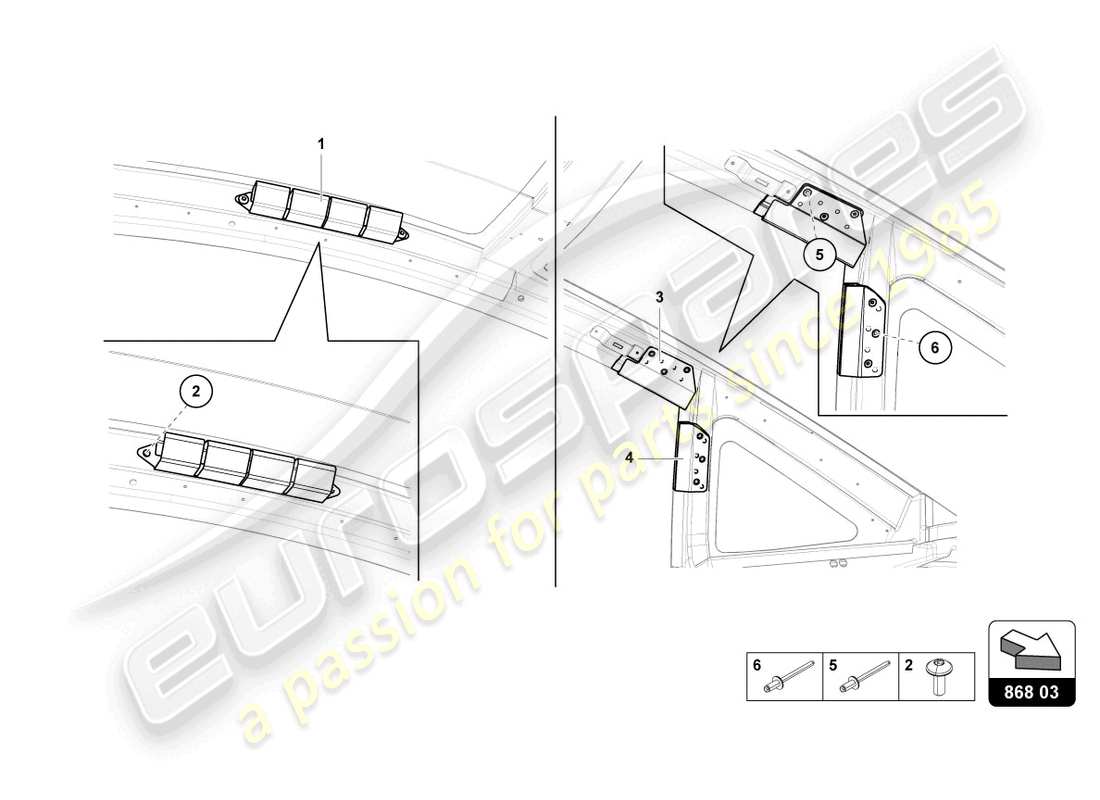 lamborghini 2022 (lp770-4 svj coupe) roof frame trim part diagram