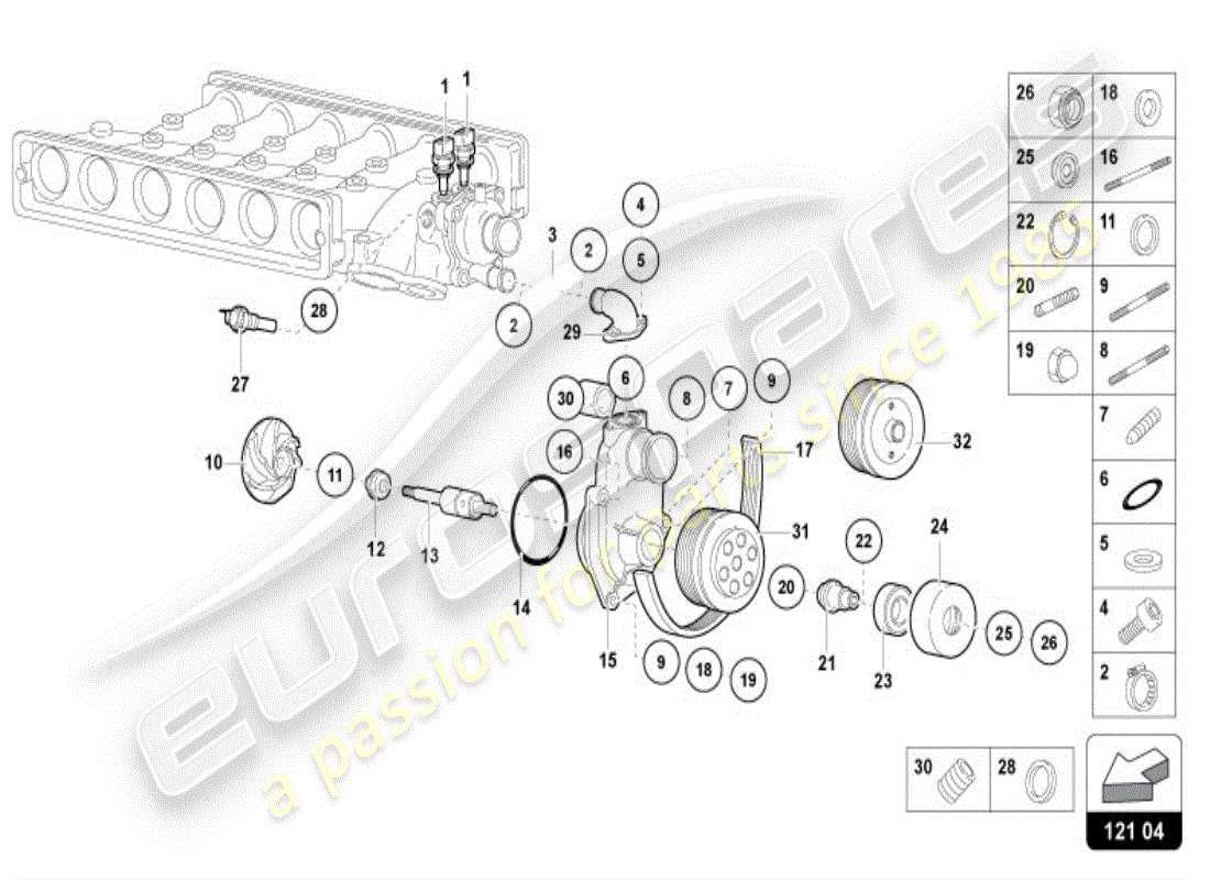 lamborghini diablo vt (1996) coolant pump parts diagram