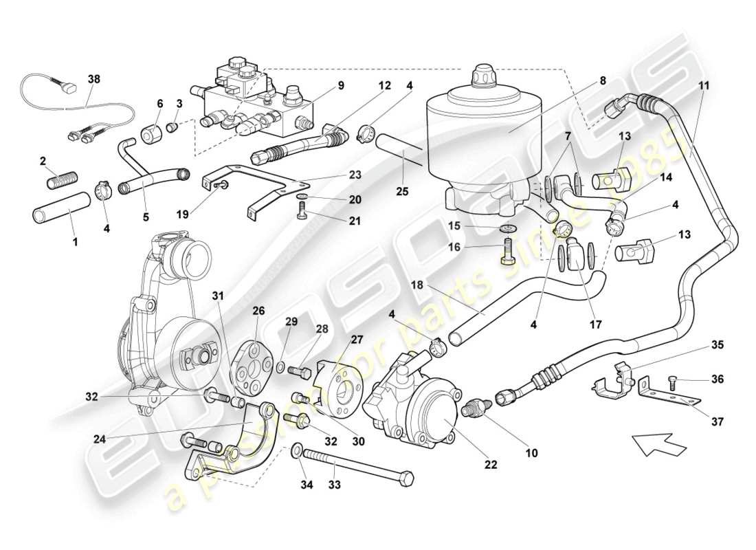 lamborghini lp640 roadster (2010) hydraulic system and fluid container with connect. pieces part diagram