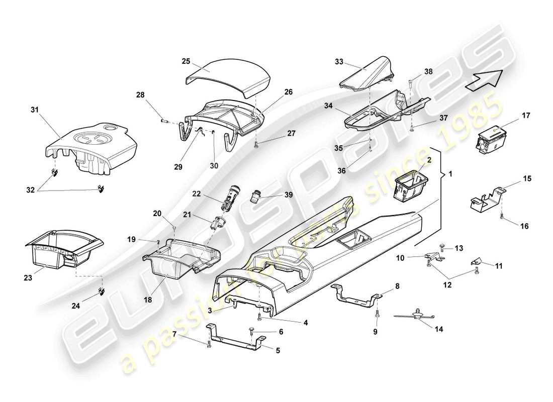 lamborghini gallardo coupe (2006) centre console part diagram