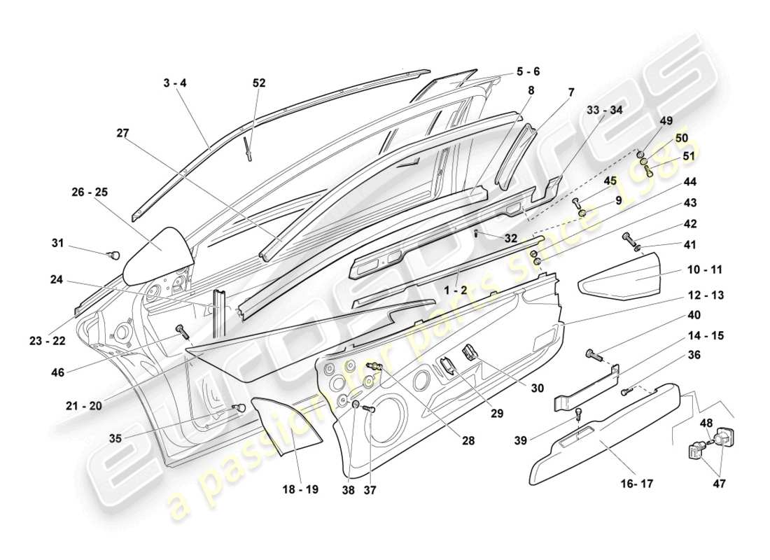 lamborghini lp640 coupe (2010) window guide parts diagram