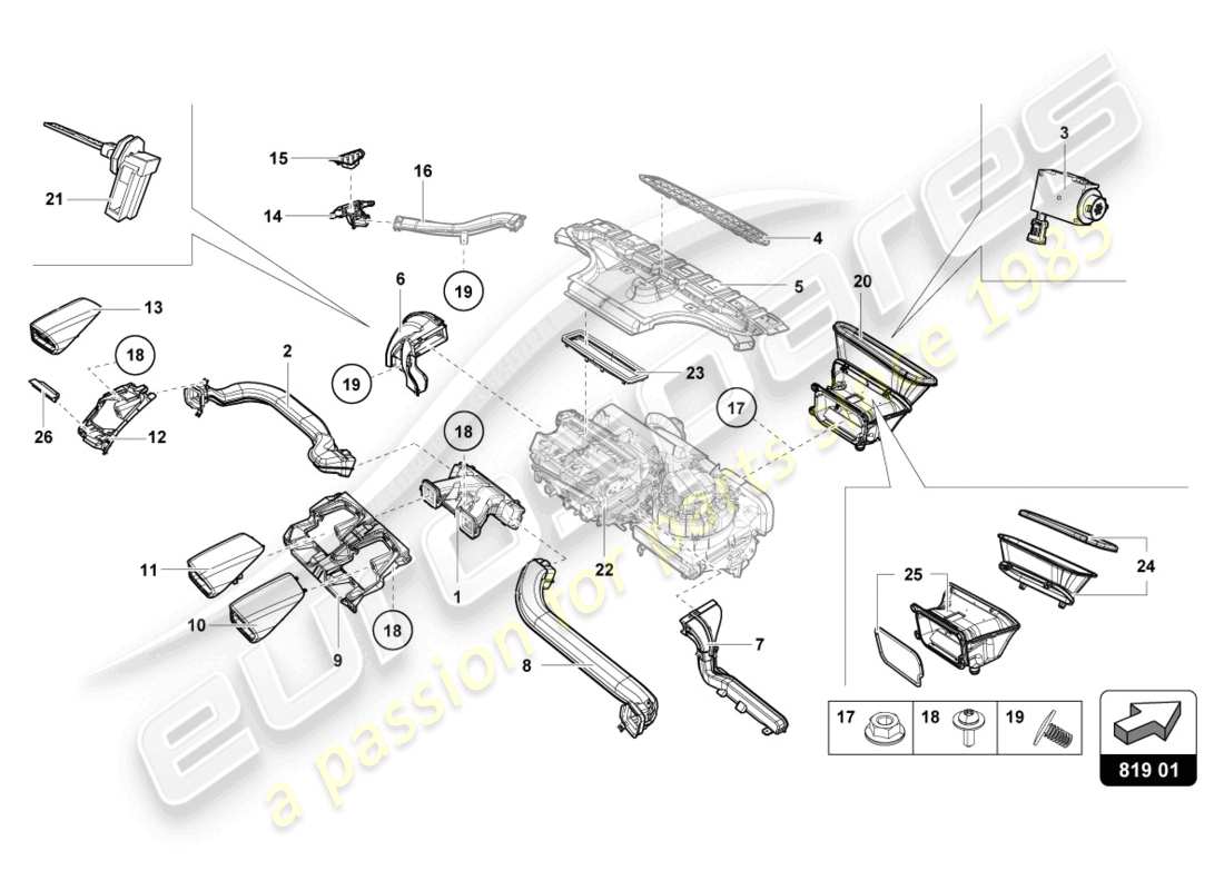lamborghini 2021 (evo spyder) air vent part diagram