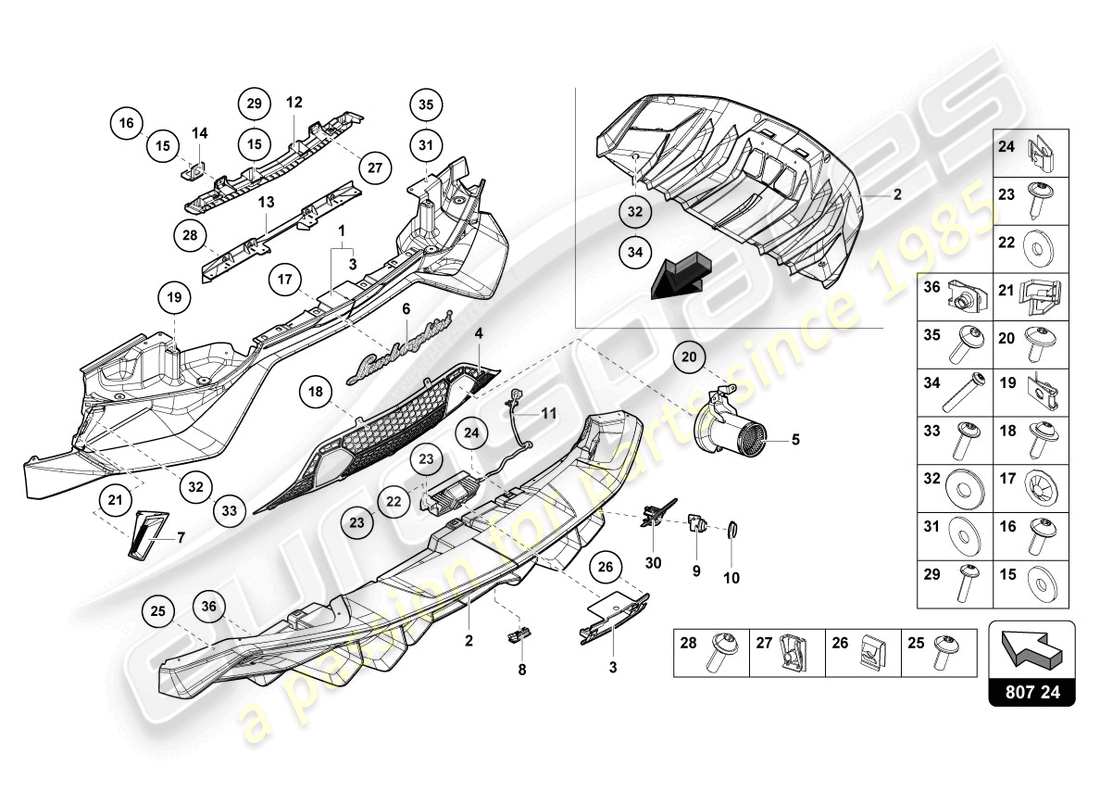 lamborghini lp770-4 svj coupe (2022) bumper, complete rear part diagram