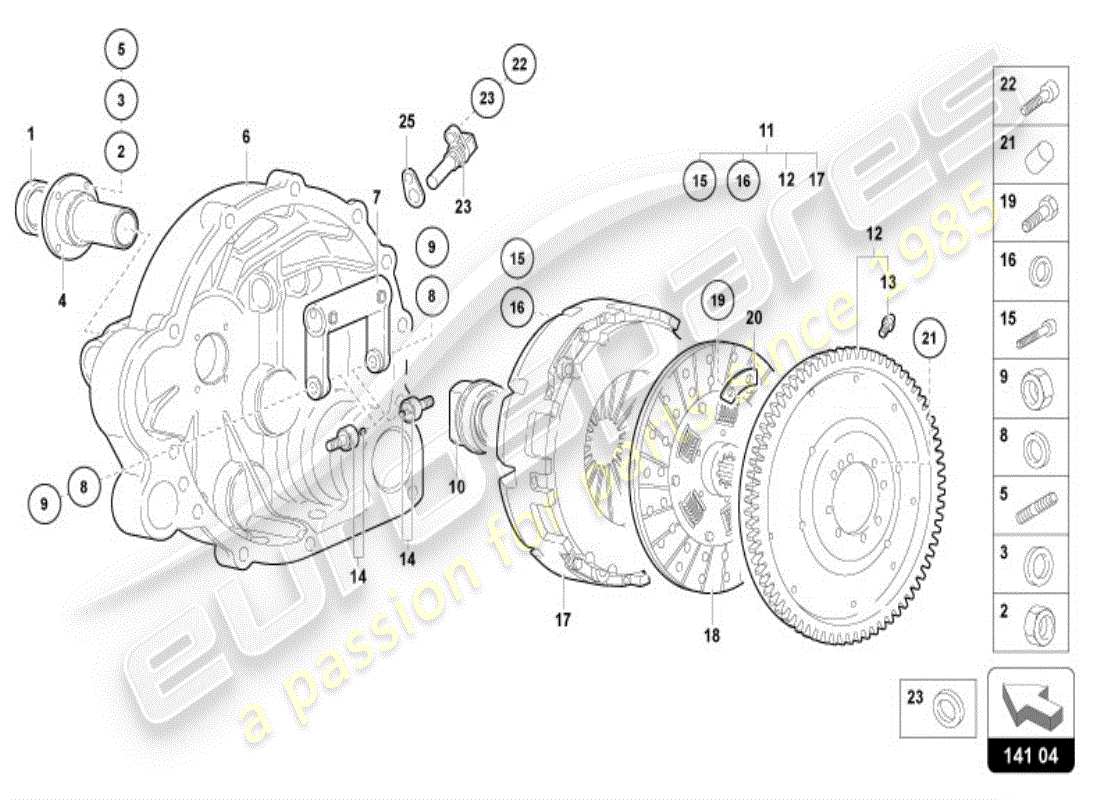 lamborghini diablo vt (1996) flywheel with clutch parts diagram