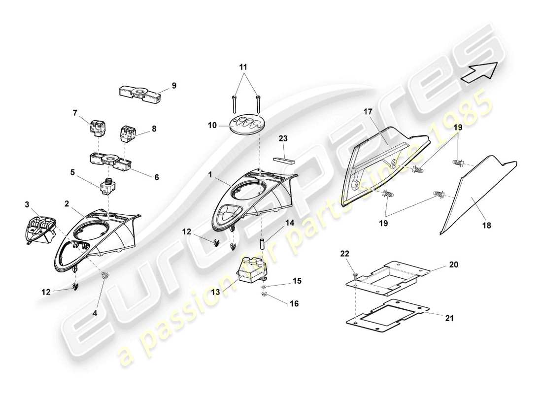 lamborghini gallardo coupe (2006) install. kit for cent. console parts diagram