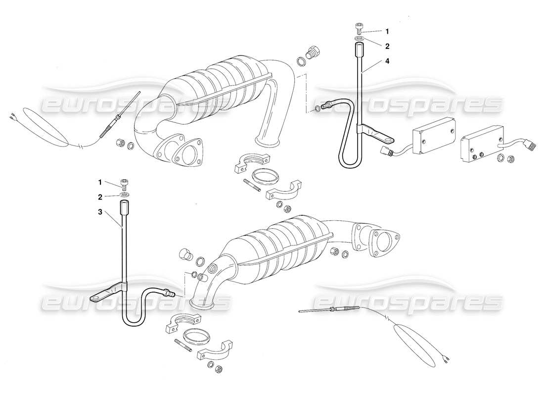 lamborghini diablo (1991) exhaust system (valid for switzerland version - october 1991) parts diagram