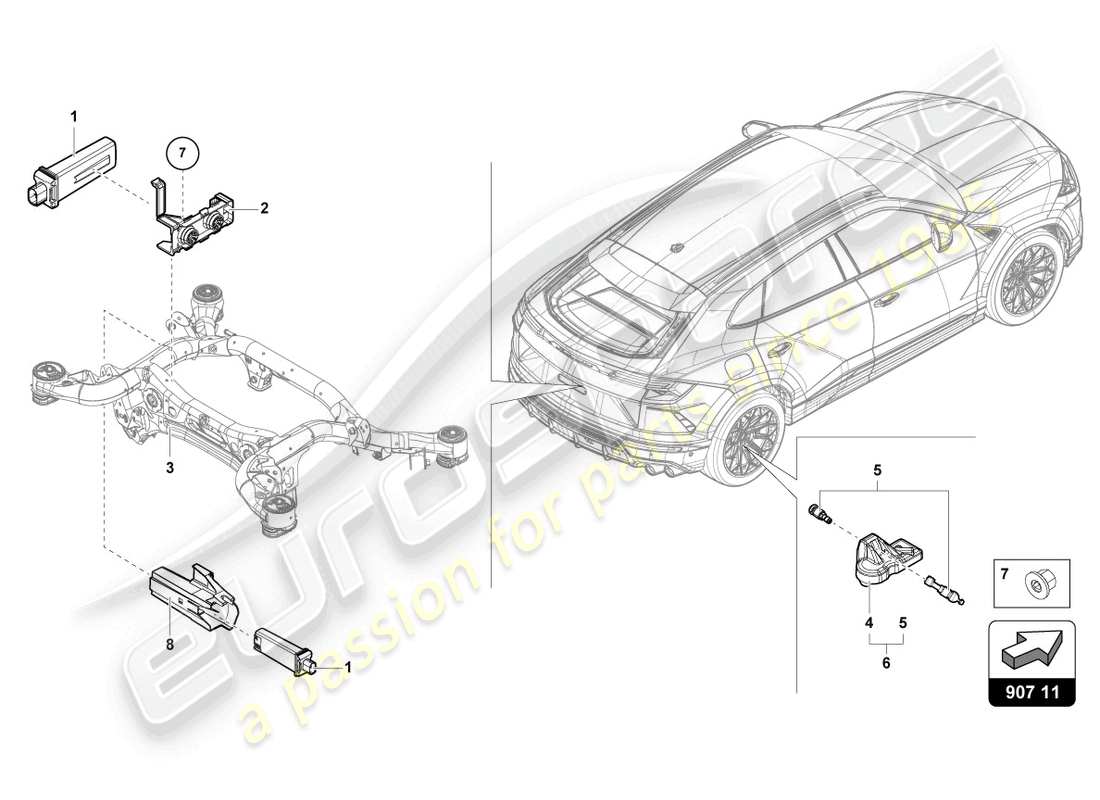lamborghini urus performante (2024) tyre pressure sensor parts diagram