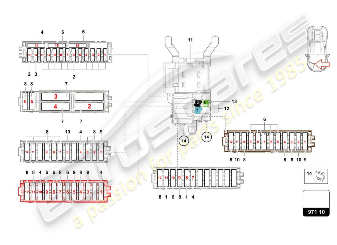 lamborghini 2023 (evo coupe) fuses passenger side part diagram