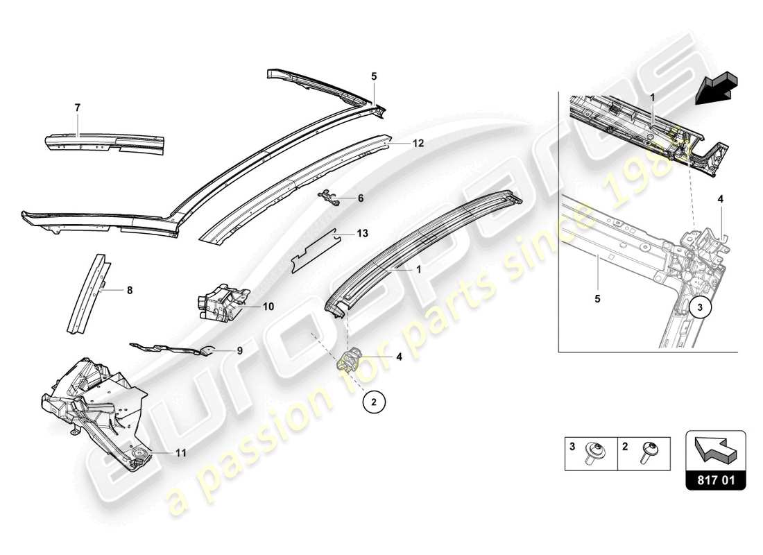 lamborghini 2023 (evo spyder 2wd) hinged window part diagram