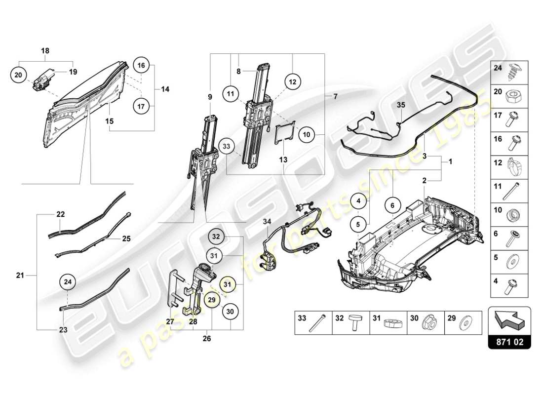 lamborghini 2022 (evo spyder 2wd) soft top box tray part diagram