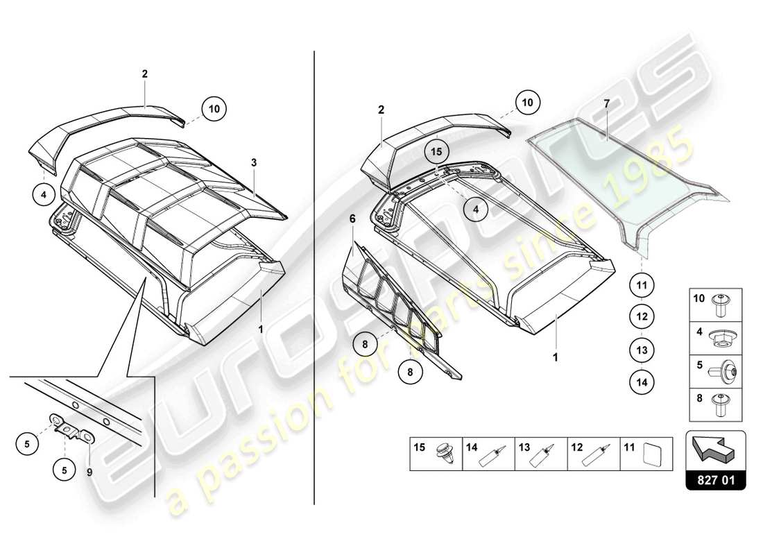 lamborghini 2023 (evo coupe) engine cover with insp. cover part diagram