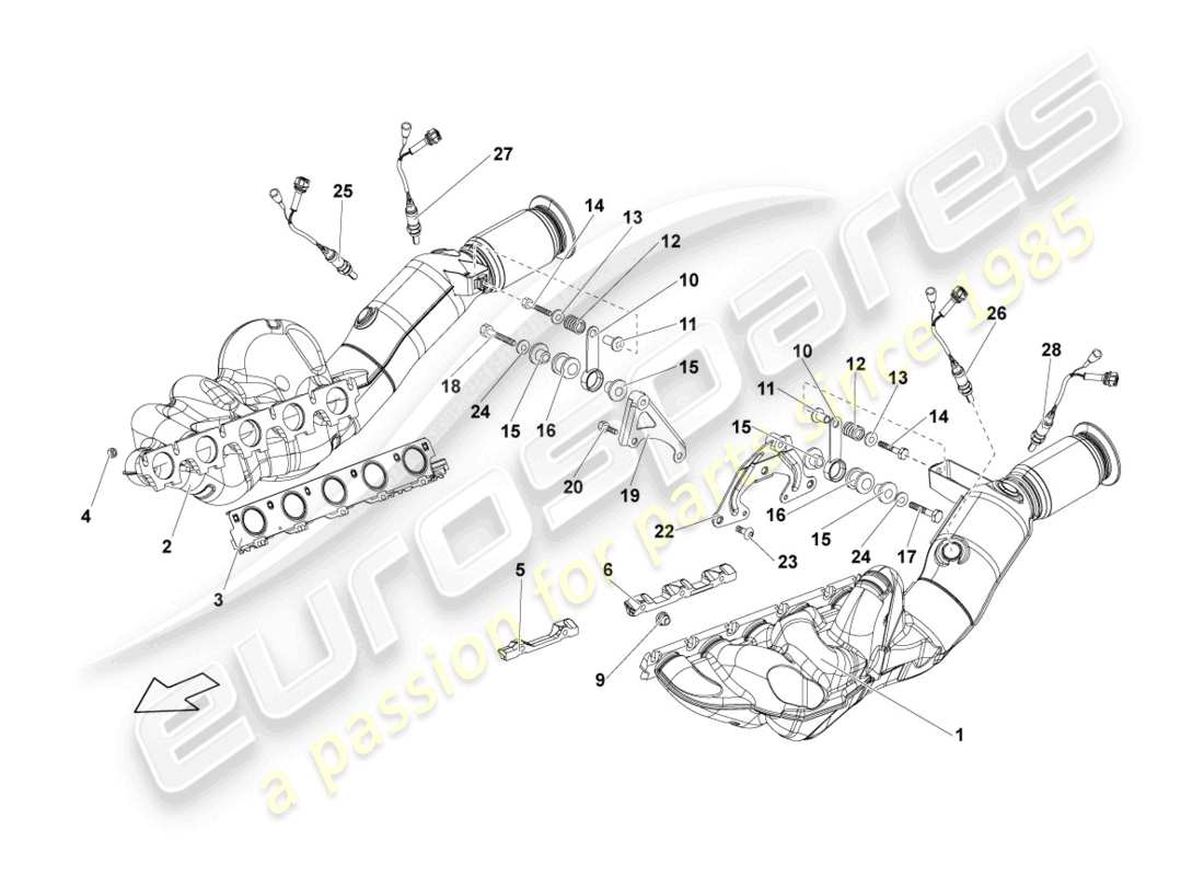 lamborghini lp550-2 spyder (2014) exhaust manifold with catalytic converter part diagram