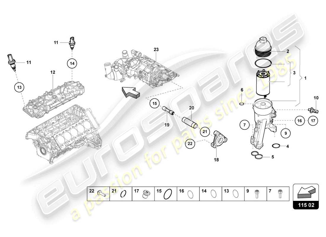 lamborghini 2021 (evo spyder) oil filter element part diagram