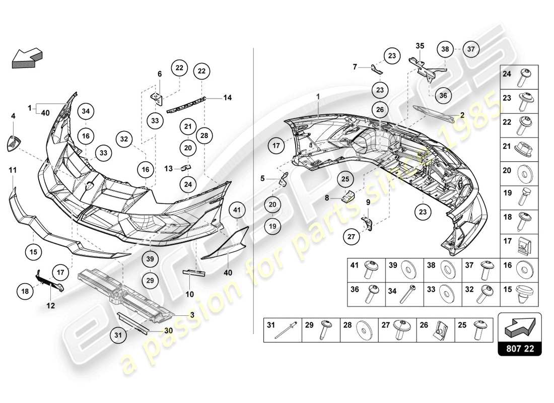 lamborghini lp770-4 svj roadster (2022) bumper, complete part diagram