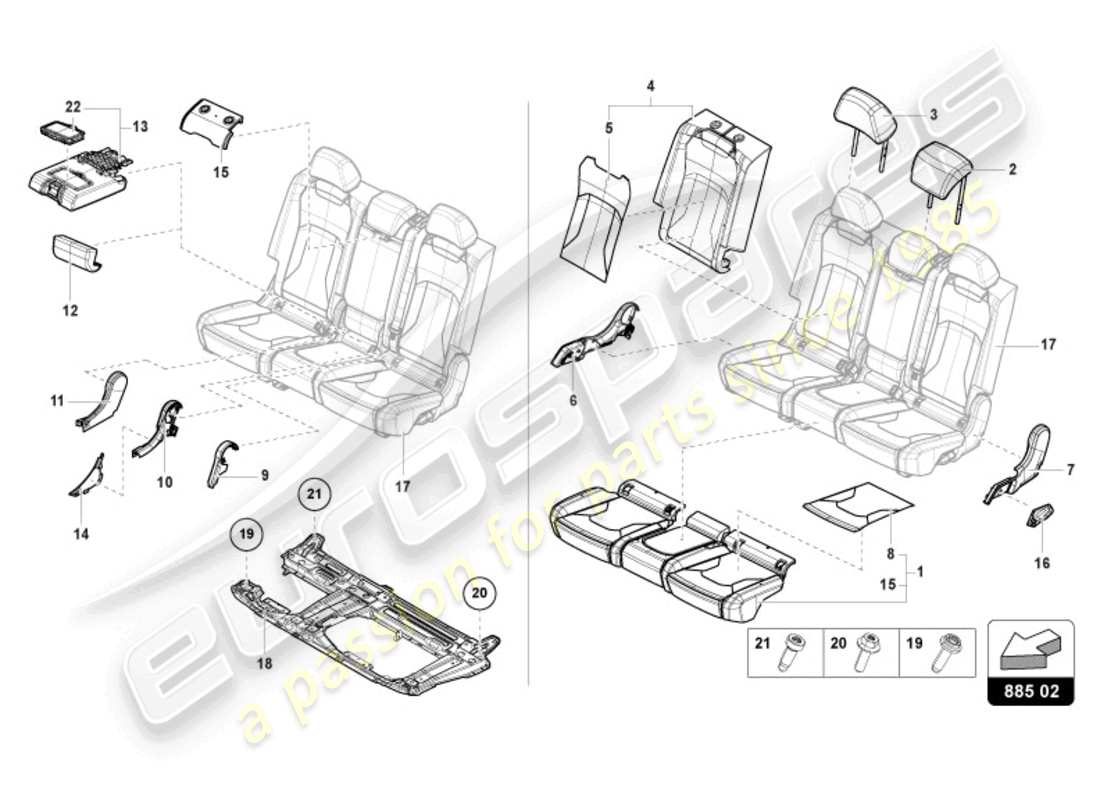 lamborghini urus (2019) bench seat (3-seater) parts diagram