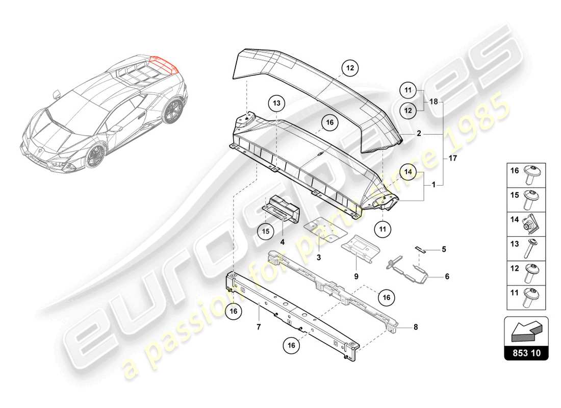 lamborghini 2022 (evo coupe) rear panel upper part part diagram