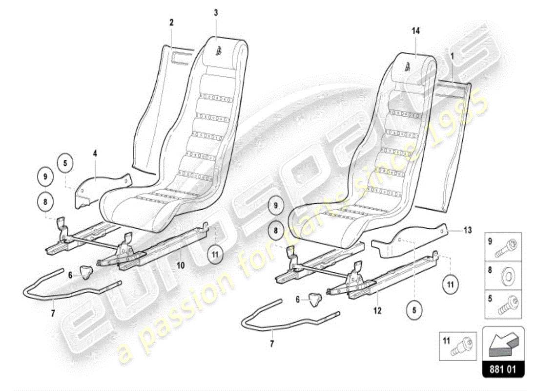 lamborghini diablo vt (1995) seat parts diagram