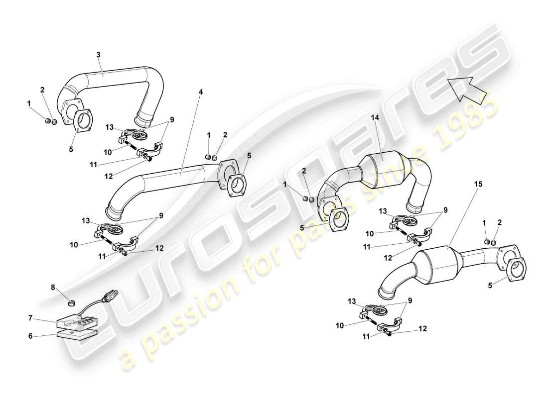 lamborghini lp640 roadster (2010) exhaust system part diagram