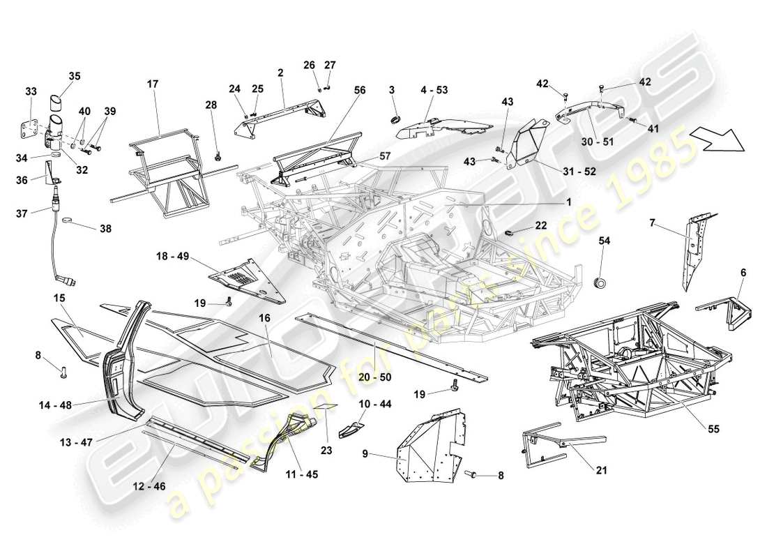 lamborghini lp640 coupe (2010) frame parts diagram