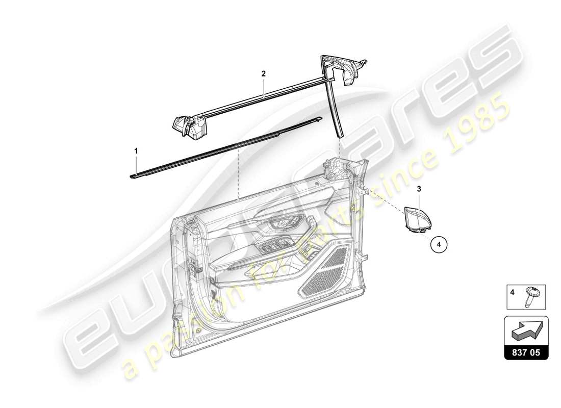 lamborghini urus (2019) seal for door window front parts diagram