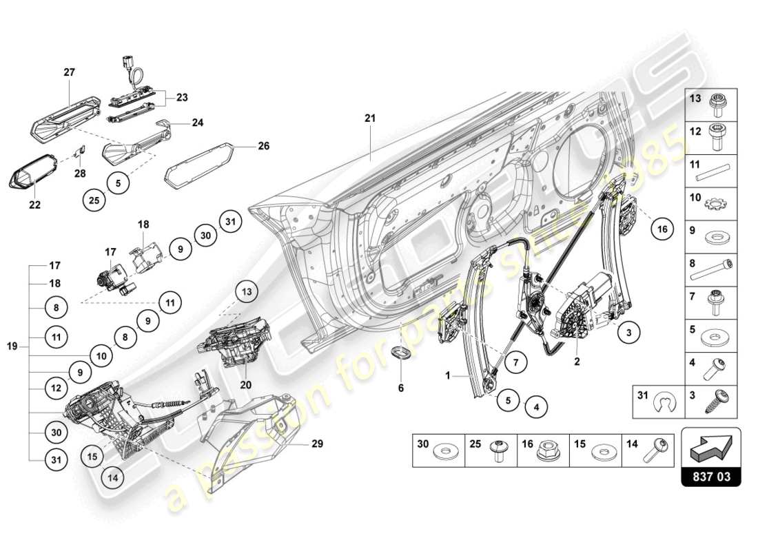 lamborghini 2022 (lp770-4 svj roadster) driver and passenger door part diagram
