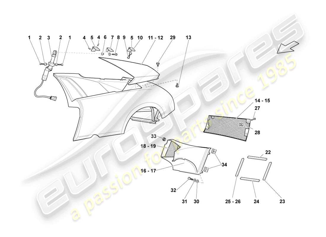 lamborghini lp640 roadster (2010) side panel trim part diagram