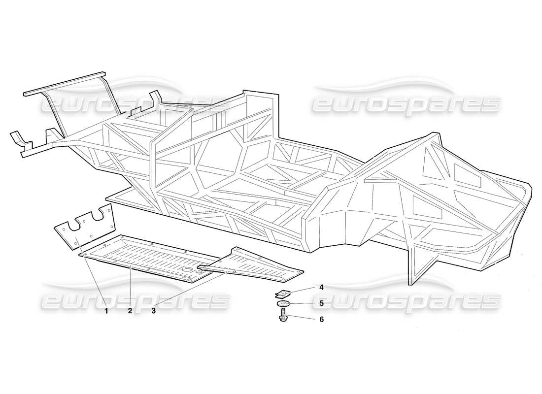 lamborghini diablo sv (1997) frame elements (valid for japan - march 1997) parts diagram