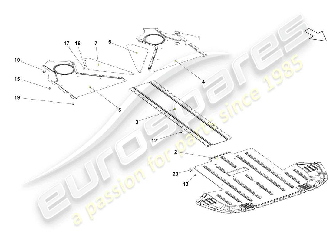 lamborghini gallardo coupe (2007) underbody trim part diagram