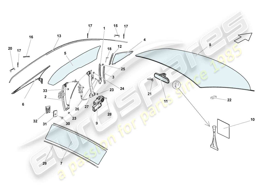 lamborghini lp560-4 coupe (2010) window glasses part diagram