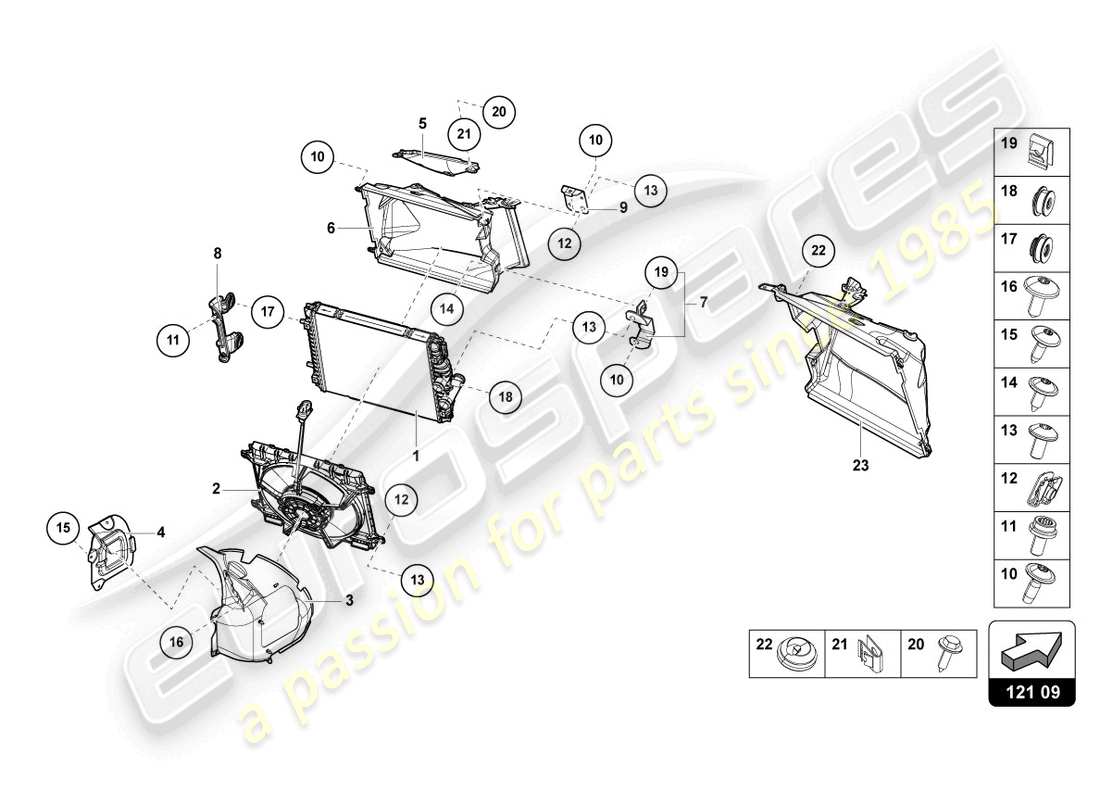 lamborghini 2022 (evo coupe 2wd) cooler for coolant front part diagram