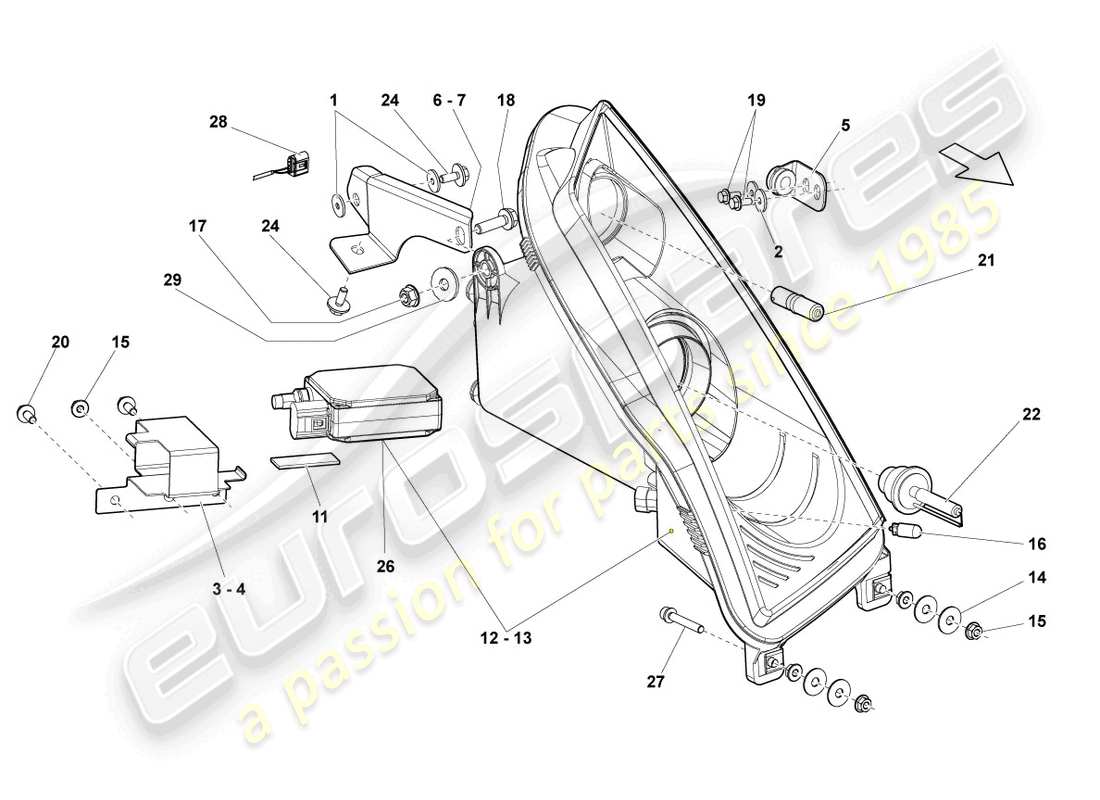 lamborghini gallardo spyder (2008) gas discharge headlight part diagram