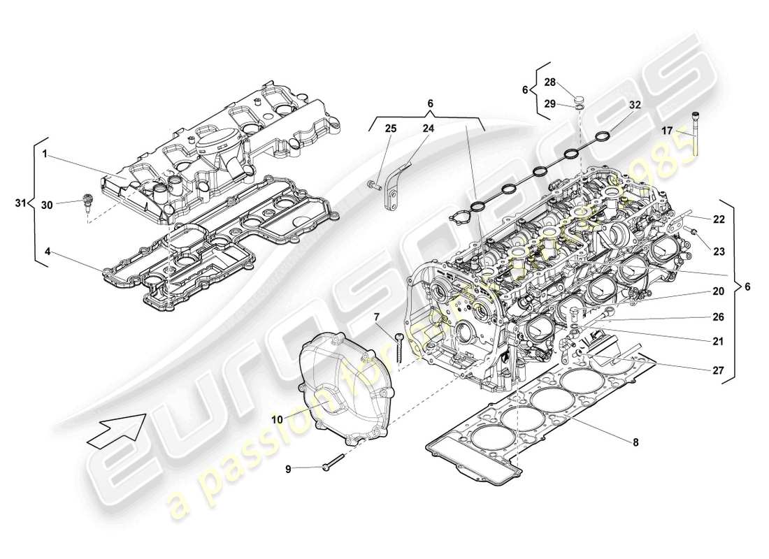 lamborghini lp560-4 spider (2009) complete cylinder head cylinders 6-10 parts diagram