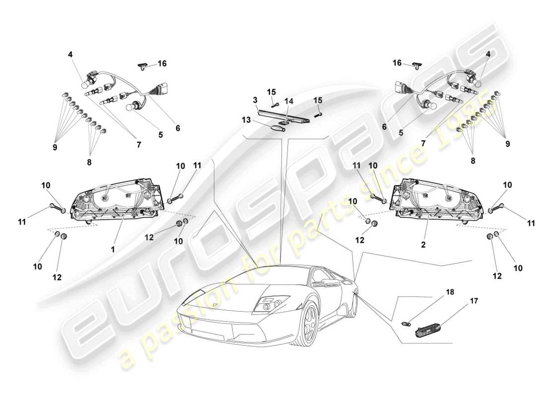 lamborghini lp640 coupe (2010) tail light parts diagram