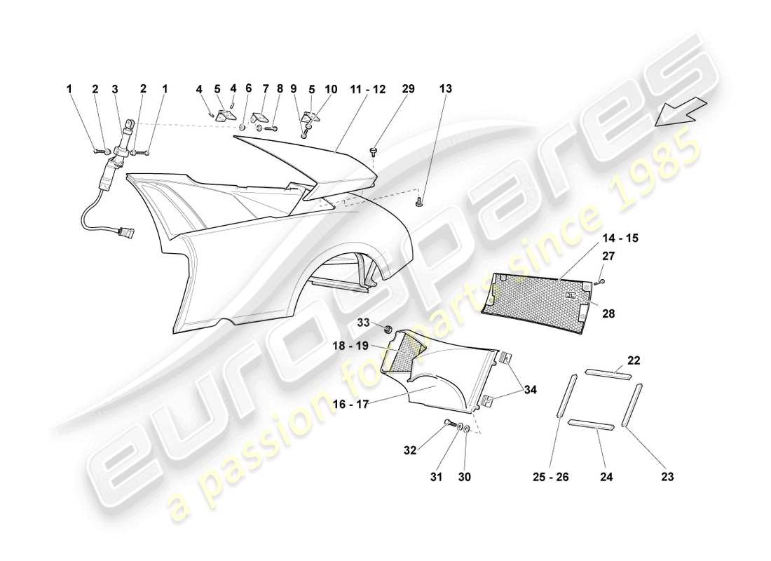 lamborghini lp640 roadster (2007) side panel trim parts diagram