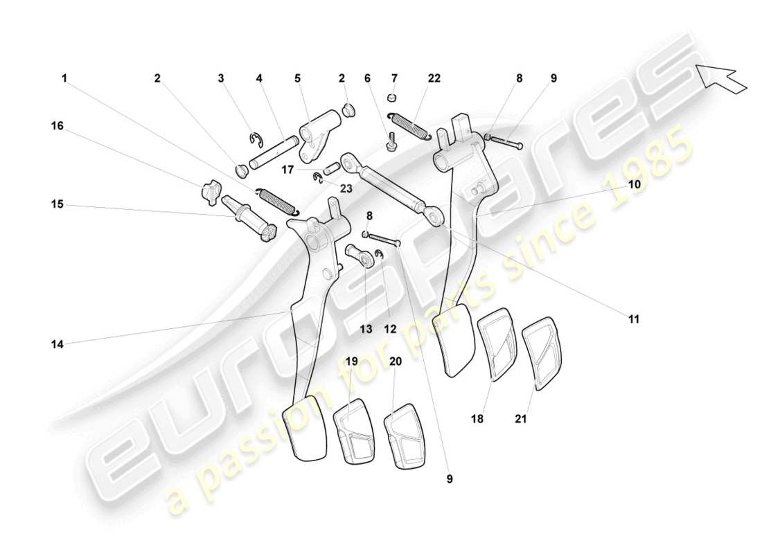 lamborghini gallardo spyder (2008) brake and accel. lever mech. part diagram