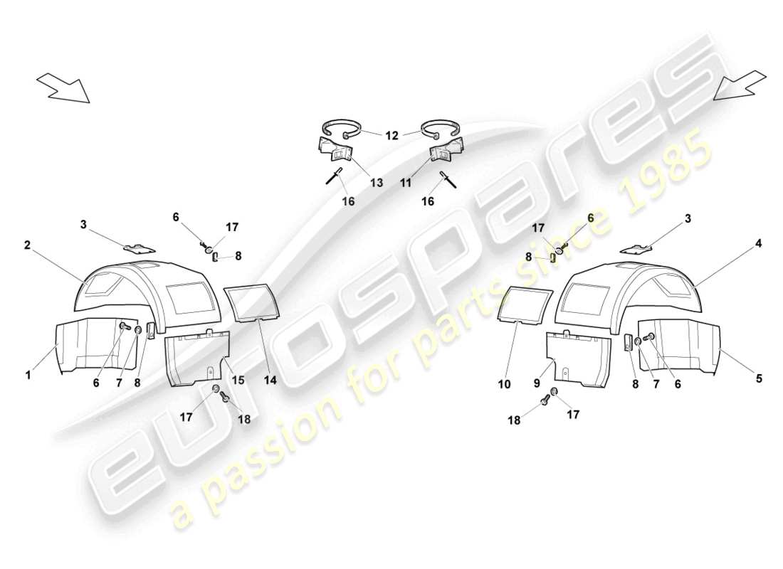 lamborghini lp640 coupe (2010) wheel housing liner front parts diagram