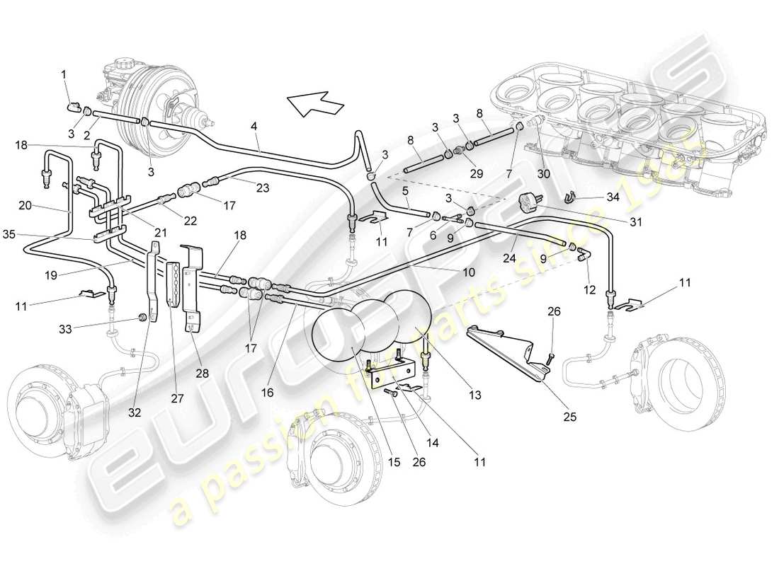 lamborghini gallardo spyder (2008) brake pipe part diagram