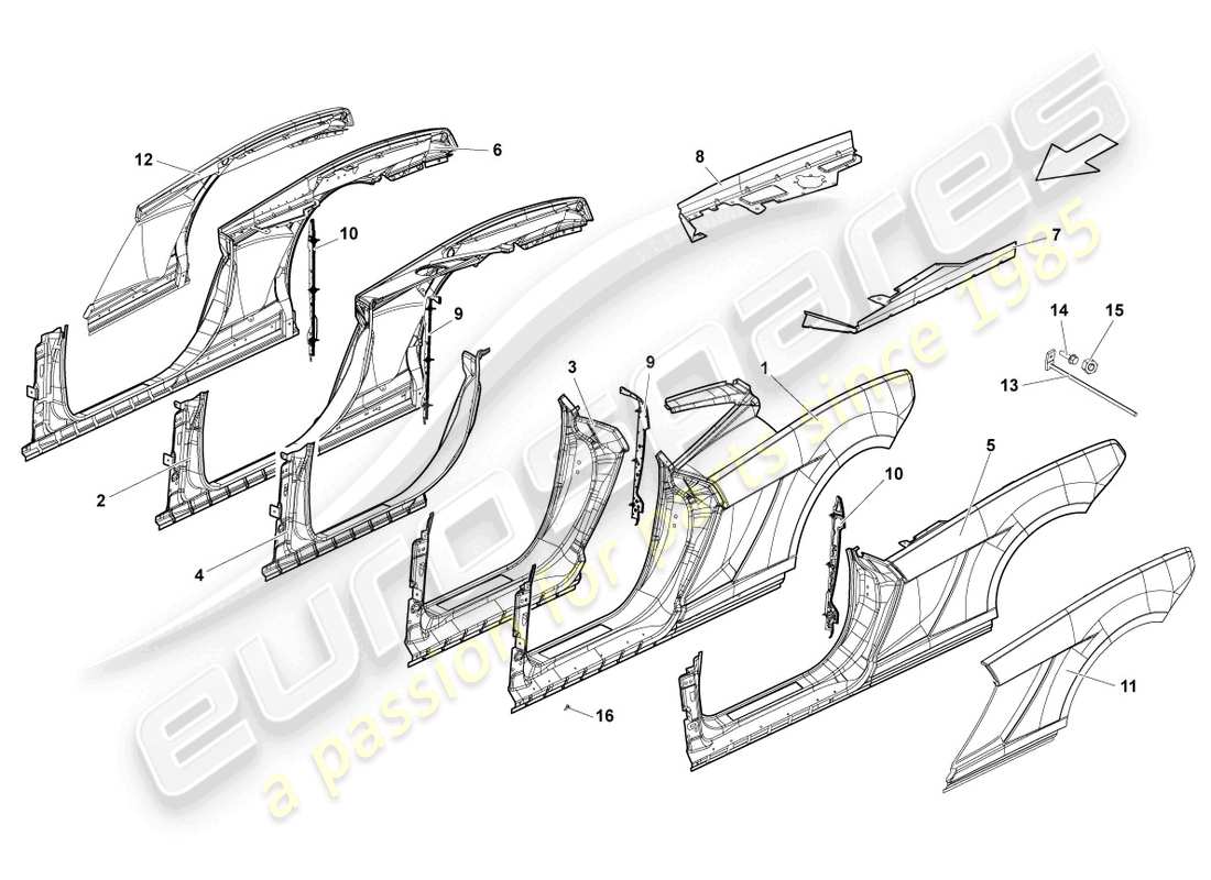 lamborghini lp570-4 spyder performante (2011) door frame part diagram