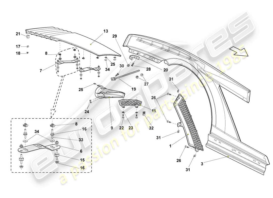 lamborghini gallardo coupe (2007) wing rear part diagram