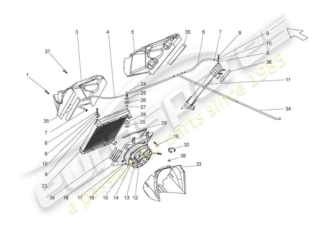 lamborghini gallardo spyder (2008) cooler for coolant part diagram