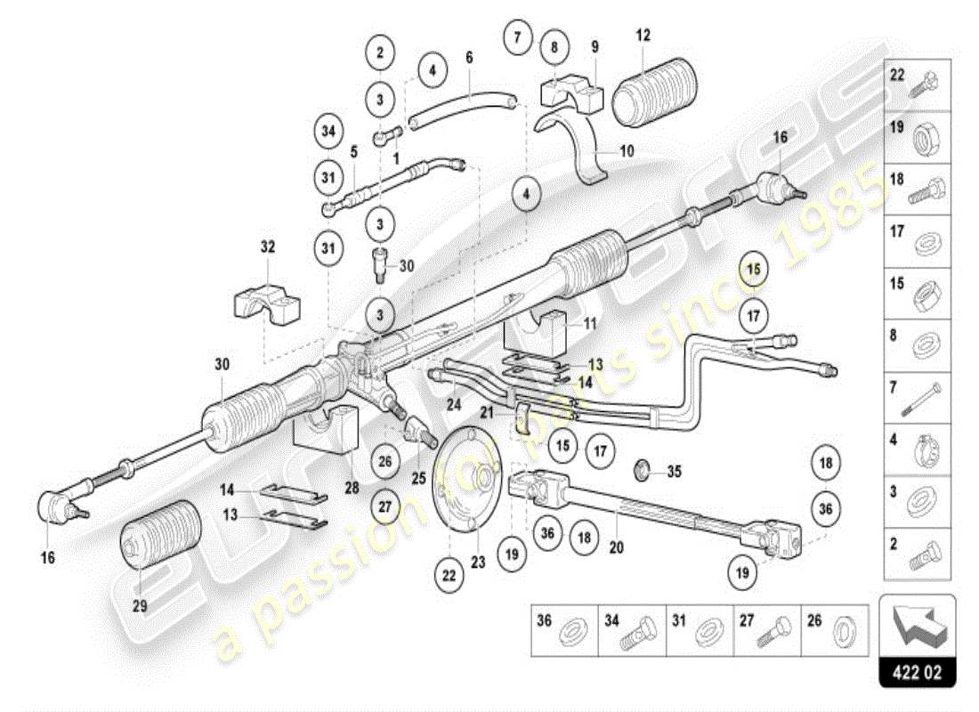 lamborghini diablo vt (1995) steering rod parts diagram
