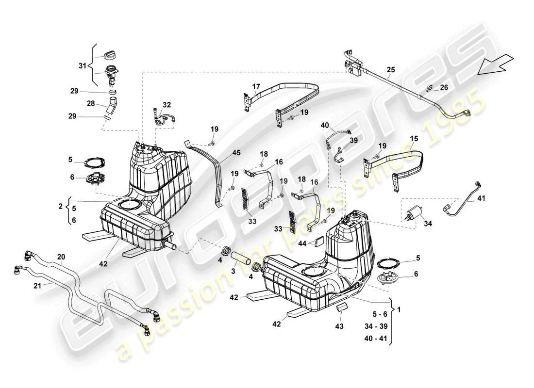 lamborghini lp560-4 coupe (2011) fuel tank with attachments parts diagram