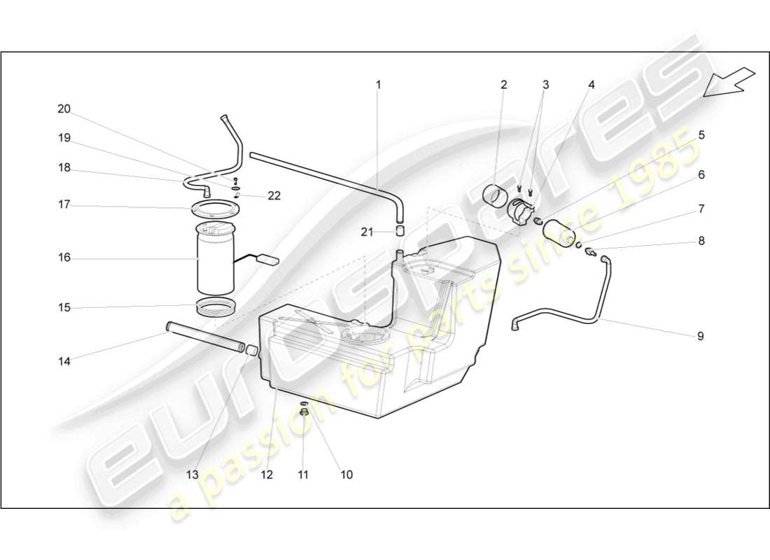 lamborghini gallardo coupe (2007) fuel tank with attachments left part diagram