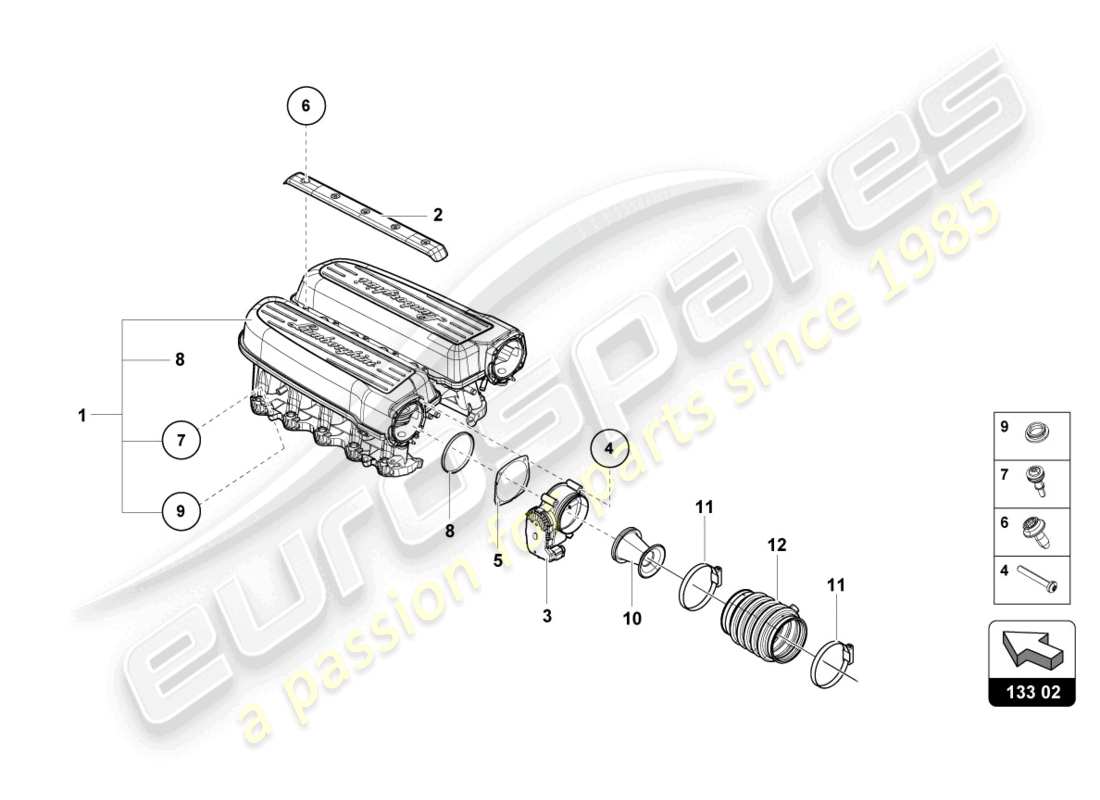 a part diagram from the lamborghini super trofeo evo 2 (2022) parts catalogue
