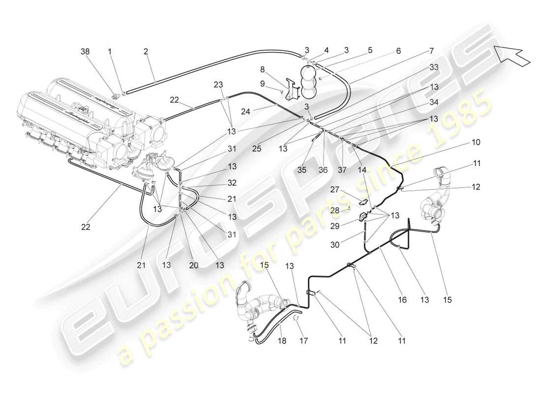 a part diagram from the lamborghini gallardo coupe (2007) parts catalogue