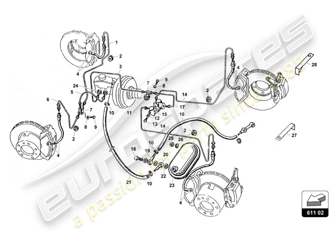 a part diagram from the lamborghini countach 25th anniversary (1989) parts catalogue